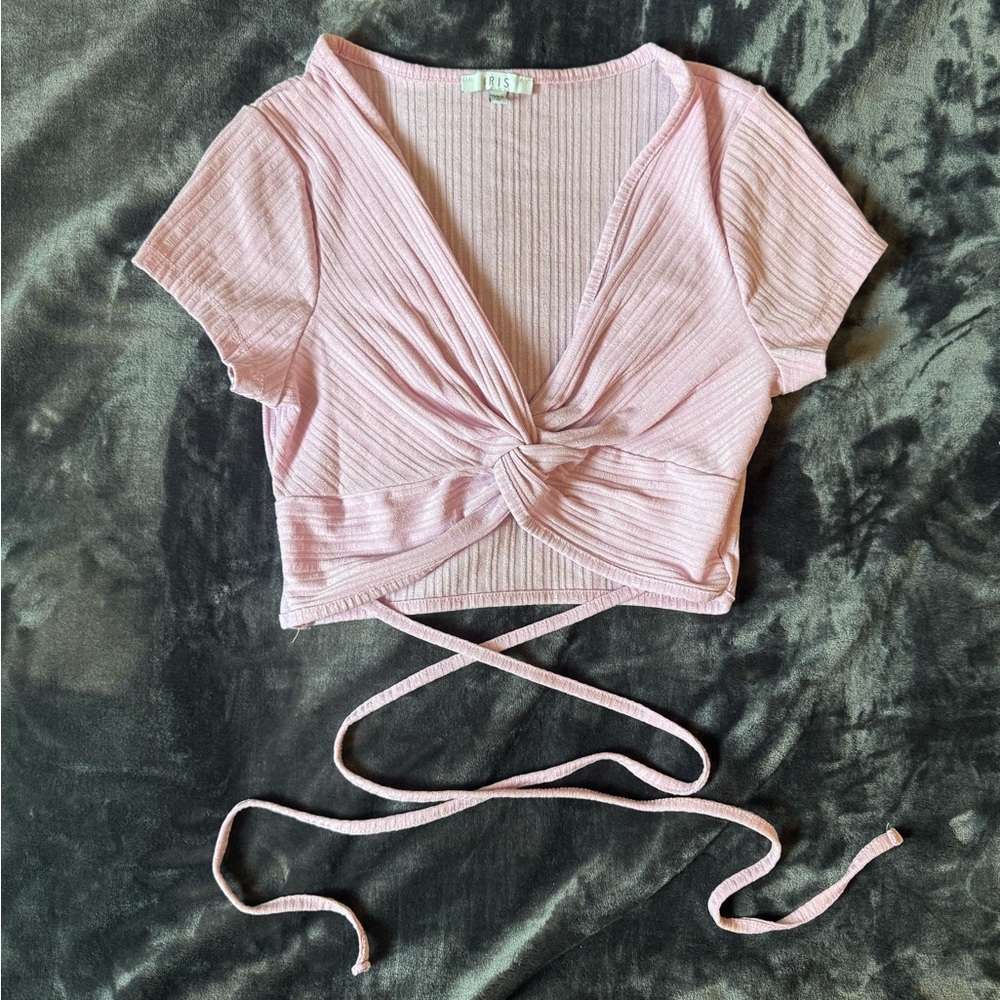 Pink Ribbed Wrap Top - Picture 4 of 5
